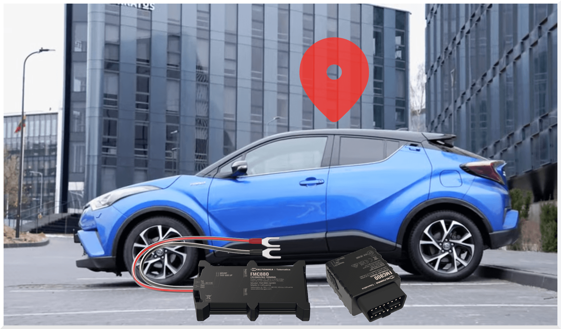 Photo d'une voiture géolocalisée par un traceur GPS