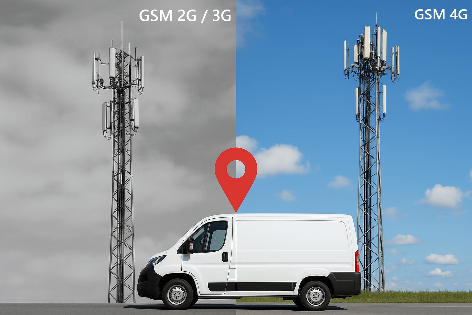 Antennes relais GSM 2G et 4G et véhicule géolocalisé.
